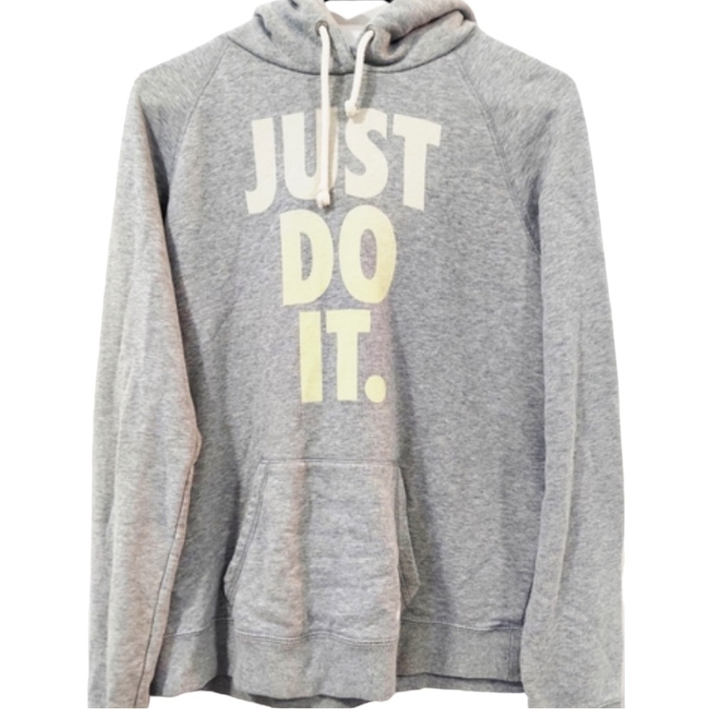 Nike Just Do It Light Gray Hooded Sweatshirt Kangaroo pockets Large #586186-063